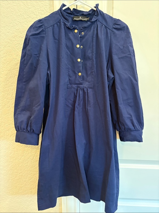 Pomander Place Dresses & Skirts - Pomander Place Navy Ruffle-Neck Button Front Dress